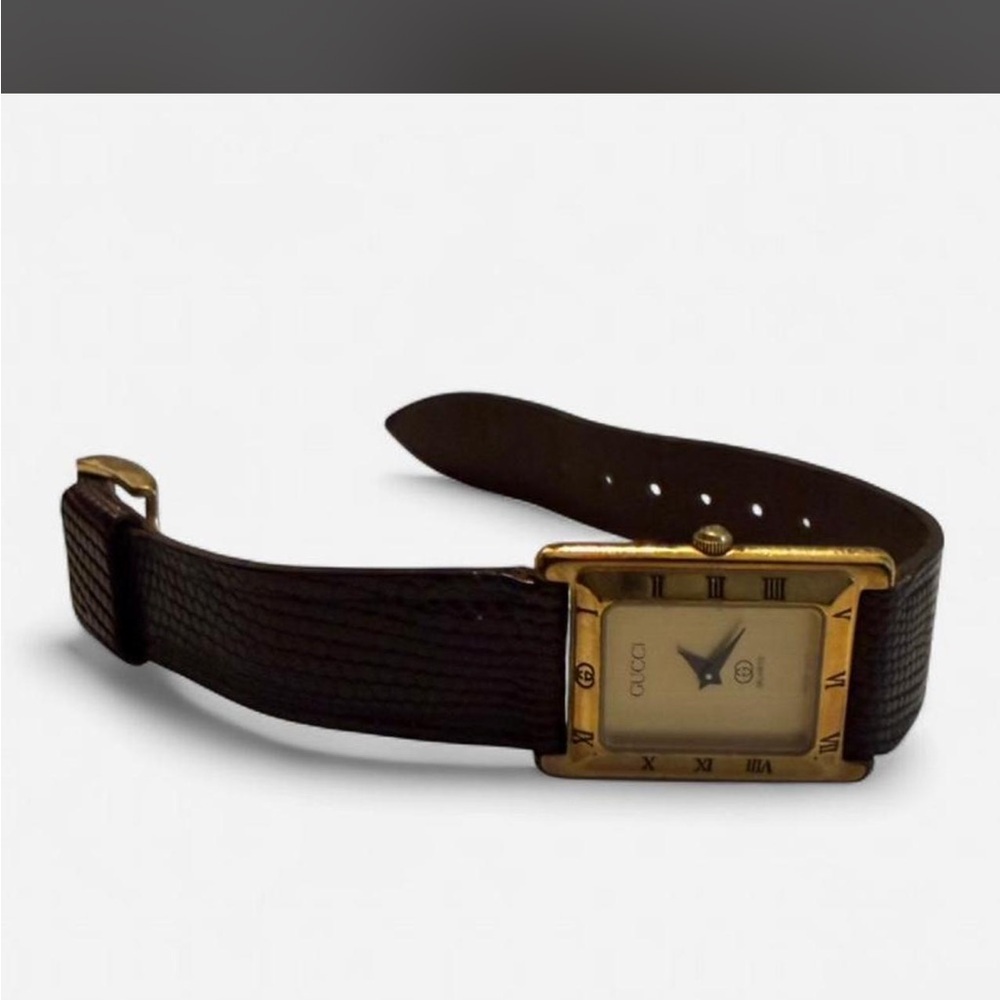 Gucci Brown Strap Watch with Gold Face